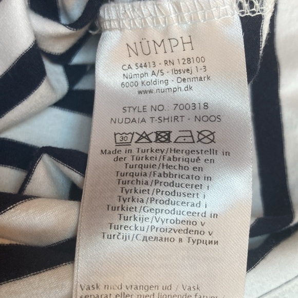 NEW NUMPH navy and white striped long sleeve puff shoulder T-shirt - Picture 6 of 6